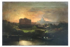 After G. Vanvitelli, Rome, Italian Landscape Painting, Oil on Canvas, Framed