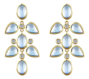 Nina Zhou Rainbow Moonstone Diamond Chandelier Drop Earrings in 14k Yellow Gold - a Pair