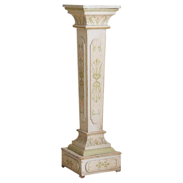 French Art Nouveau Hand-Painted Wood Pedestal, 1960s For Sale