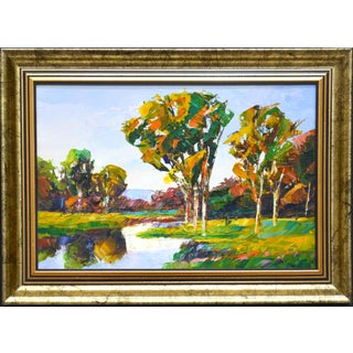 Trees by the Water.Modern Original Hand Painting. For Sale