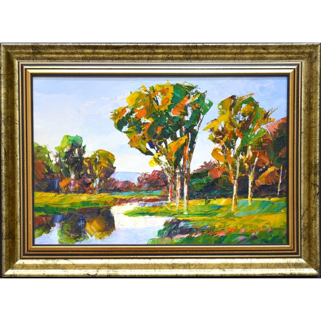 Trees by the Water.Modern Original Hand Painting. For Sale