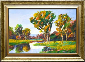 Trees by the Water.Modern Original Hand Painting.
