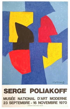 Serge Poliakoff Vintage 1970 Mourlot Lithograph Print Modernist Paris Exhibition Poster