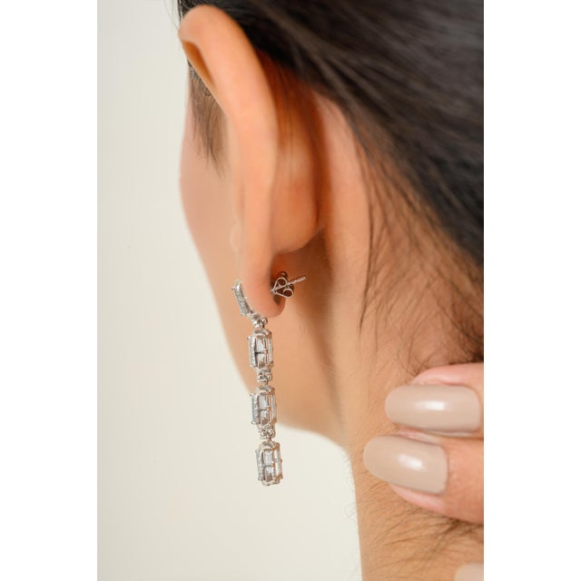 Octagon Cut Aquamarine & Halo Diamond Dangle Earrings - a Pair For Sale In New York - Image 6 of 11