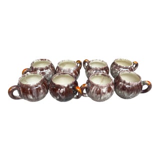 Collection of Vintage Purple Pottery Mugs- Set of 8 For Sale