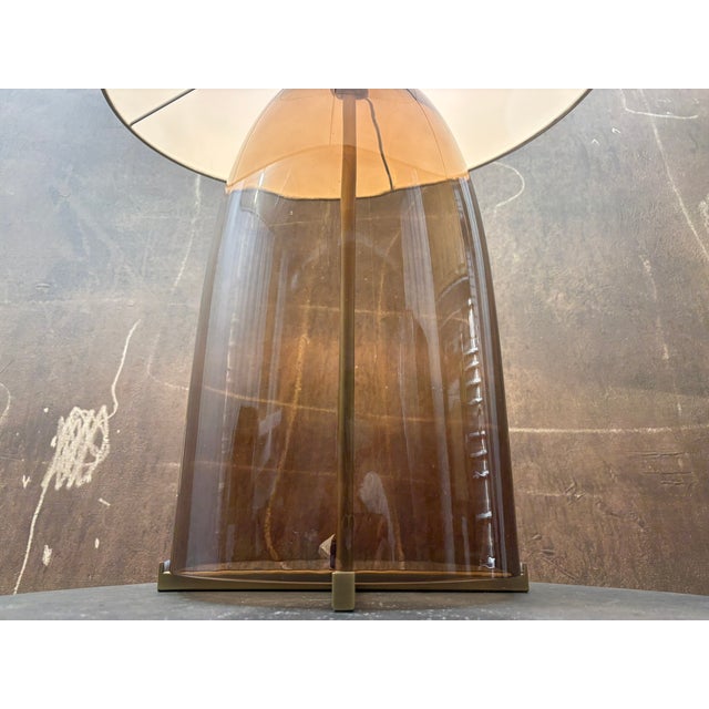 Rh Blom Scandinavian Amber Glass Table Lamp Lacquered Burnished Brass Jonathan Browning For Sale - Image 13 of 18