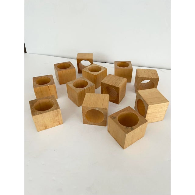 Mid 20th Century Mid-Century Wooden Block Napkin Rings - Set of 12 For Sale - Image 5 of 10