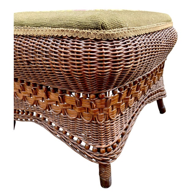 1900 - 1909 Antique Heywood Wakefield Wicker Foot Stool Ottoman For Sale - Image 5 of 16