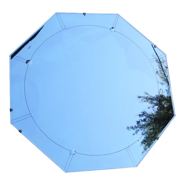 Vintage Art Deco Frameless Etched Octagon Wall Mirror Venetian Style For Sale