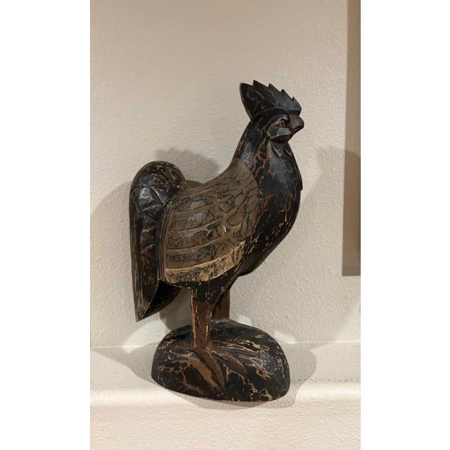 1980s Hand-Carved Wood Rooster Sculpture From Jamaica, 18” For Sale - Image 9 of 9