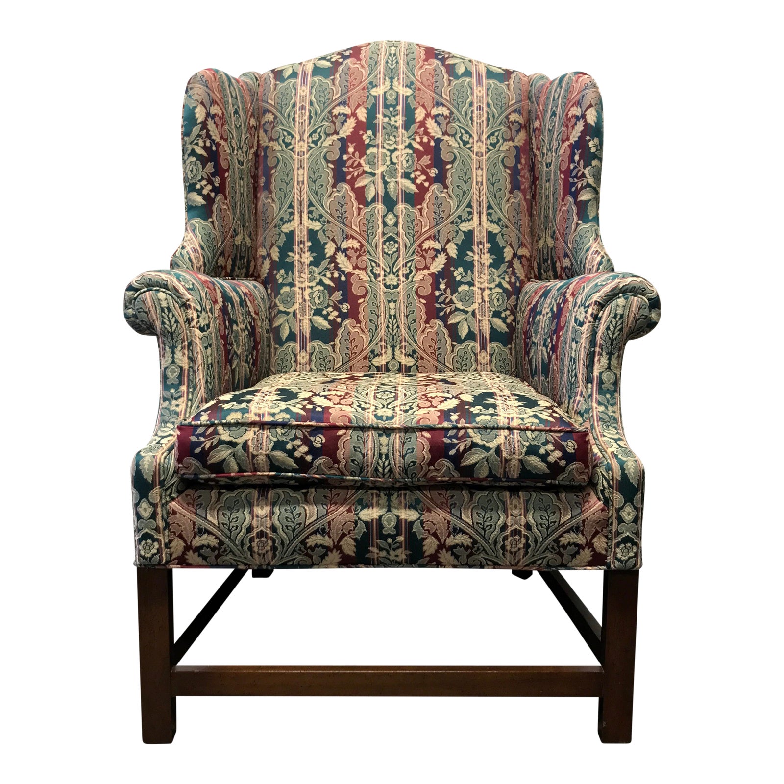 Mahogany Chippendale Straight Leg Wing Back Chair with Stretcher Base