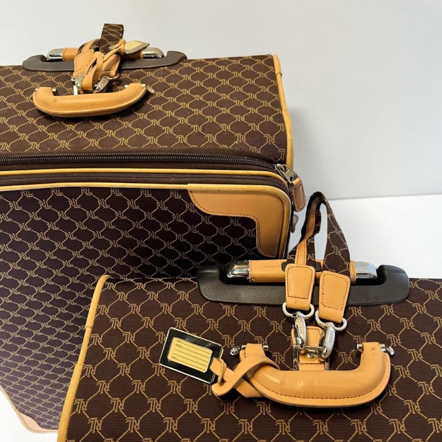 Vintage Ralph Lauren “Lauren” Monograph Suitcase - a Pair For Sale - Image 11 of 13