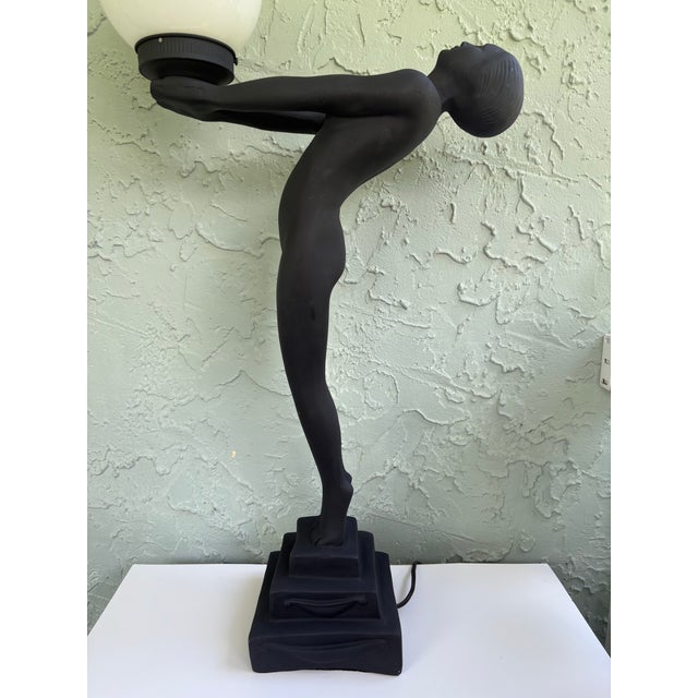 Sculpture Materials Late 20th Century Large Art Deco Revival Nude Woman Figural Table Lamp For Sale - Image 7 of 10
