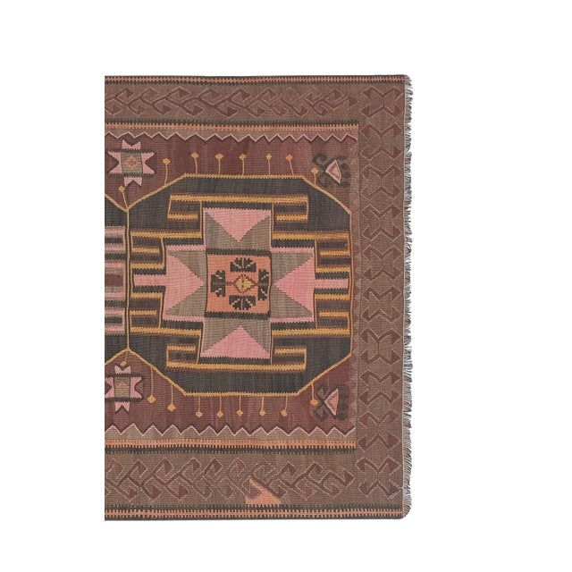 Mid-Century Modern 1960s Vintage Turkish Kars Kilim Rug 4'4'' X 8'7'' For Sale - Image 3 of 13