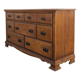 Vintage Traditional Nine-Drawer Wood Dresser With Bracket Feet For Sale