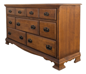 Vintage Traditional Nine-Drawer Wood Dresser With Bracket Feet