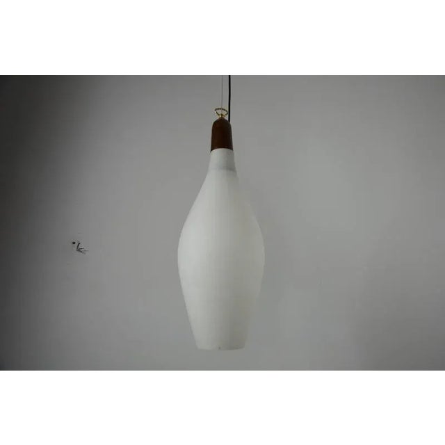 Mid-Century Modern Italian Pendant Lamps in Teak and Opal Glass, 1960s, Set of 2 For Sale - Image 6 of 14