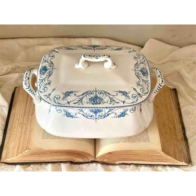 A large and rare antique rectangular terre de fer ceramic tureen, produced by the renowned belgian manufacturer boch...