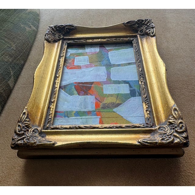 Contemporary 2025 Abstract Cityscape in White and Red in Vintage Gold Frame For Sale - Image 3 of 4
