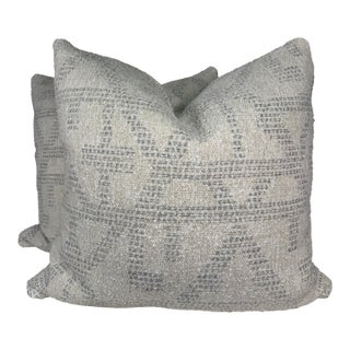 Holly Hunt “On the Fence” in Ice Water 22" Pillows-a Pair For Sale