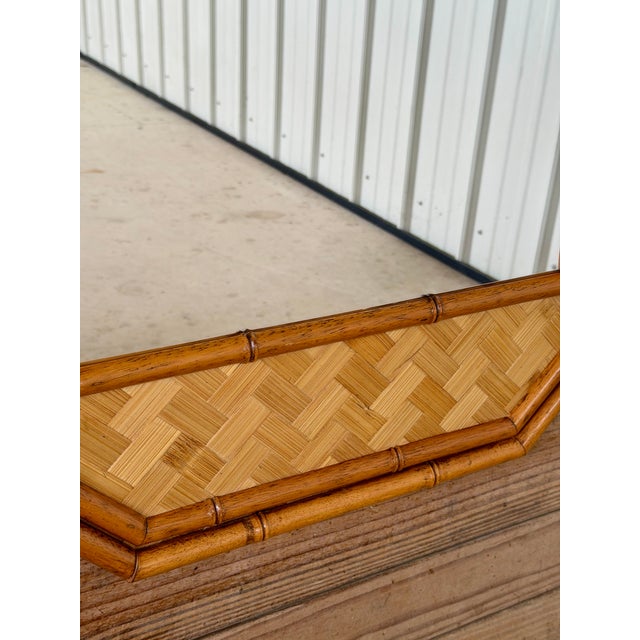 Ornamental & Decorative Materials Vintage Octagonal Faux Bamboo and Woven Rattan Wall Mirror For Sale - Image 7 of 12