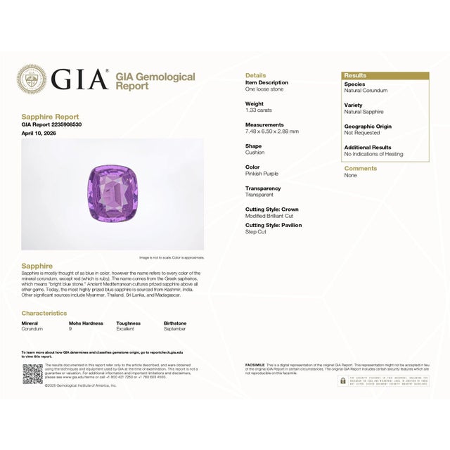 A GIA-certified purple sapphire glows in a rich royal purple at the heart of this solid 14K white gold ring, framed by...