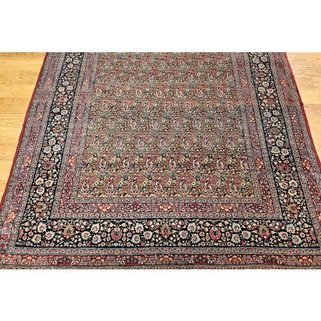 Textile Vintage Persian Qum Area Rug, Hand-Knotted Wool, Allover Paisley Pattern, 5x8, Camel & Red For Sale - Image 7 of 14