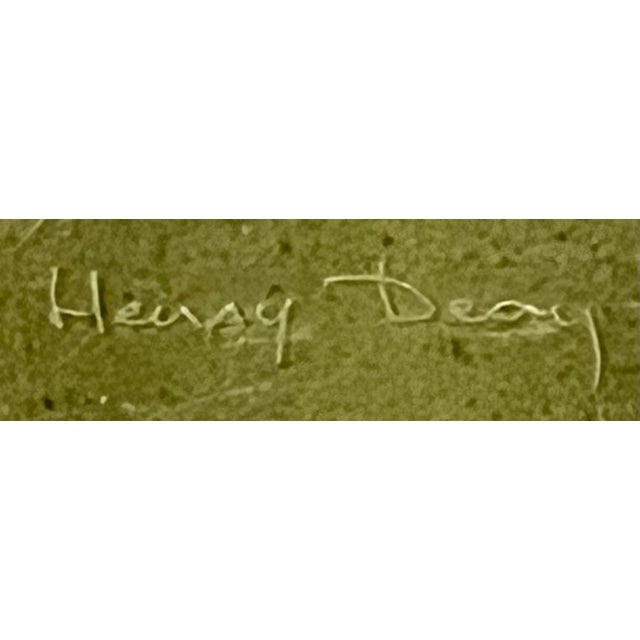 Signed Henry Dean Belgian Mouth-Blown Art Glass Cylinder Vessel / Hurricane Seafoam Blue & Olive A striking signed Henry...