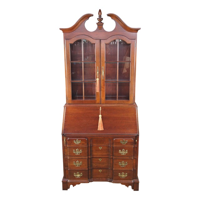 1970s Pennsylvania House English Chippendale Cherry Secretary Writing Desk Bookcase For Sale