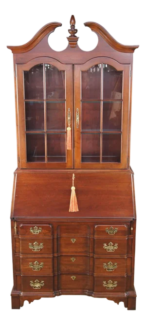 1970s Pennsylvania House English Chippendale Cherry Secretary Writing Desk Bookcase