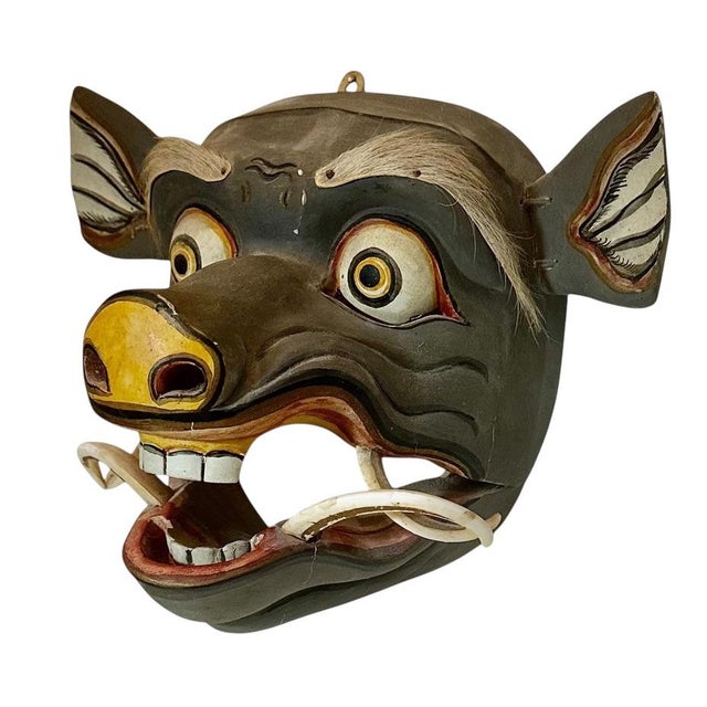 Folk Art Mid 20th Century Balinese Carved Wood Mask With Articulated Mouth Wall Decor For Sale - Image 3 of 11