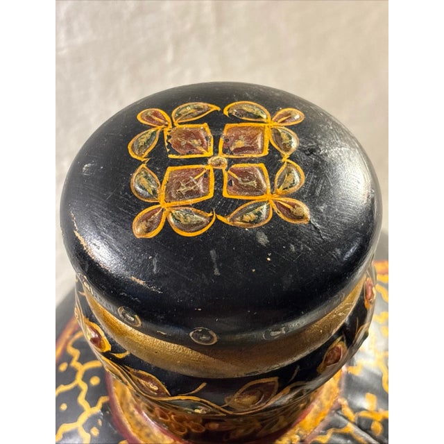 Tribal Mid 20th Century Extra Large Metal Mughal Style Black Hand-Painted Water Jug Vase, Rajasthan India For Sale - Image 3 of 12