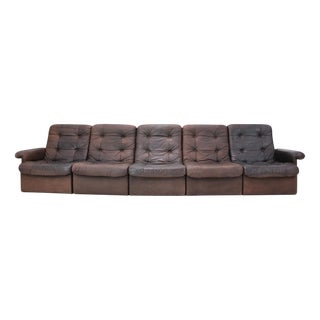Czechoslovak Modular Leather 5-Seater Sofa, 1970s, Set of 5 For Sale