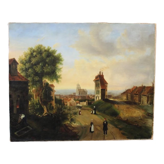 Lively Village Painting, 1846, Oil on Canvas For Sale