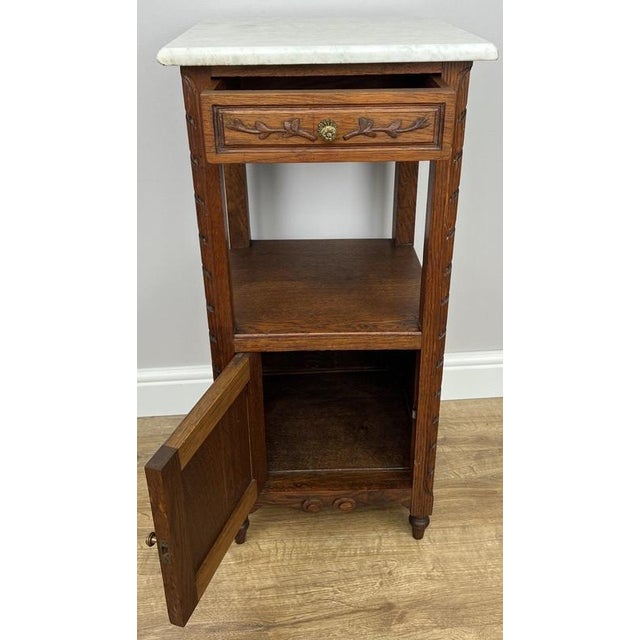Antique French Oak Bedside Table with Marble Top For Sale - Image 5 of 9