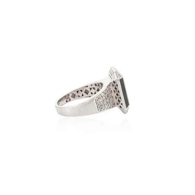 Not Yet Made - Made To Order 1.5mm Round Diamond Cluster Ring With Black Enamel Size 7 Gift for Him For Sale - Image 5 of 13