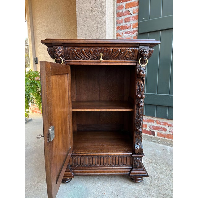 19th Century French Carved Oak Hunt Cabinet Confiturier Liquor Bar Black Forest Fox For Sale - Image 10 of 13