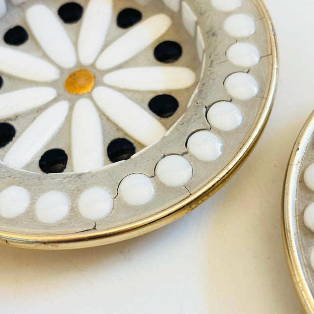 White Mid 20th Century Mid Century Modern Mosaic Flower Coasters - Set of 4 For Sale - Image 8 of 10