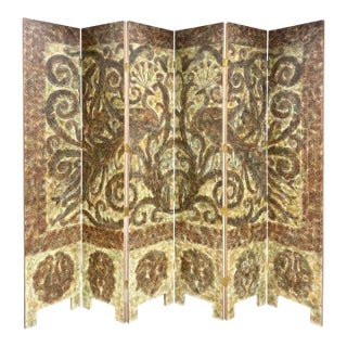 1970s Signed Peacock Relief 6-Panel Folding Screen by K. Walton 12/100 For Sale