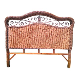 Braided Lacquered Baker Styel Weaved Wicker Queen Size Headboard For Sale