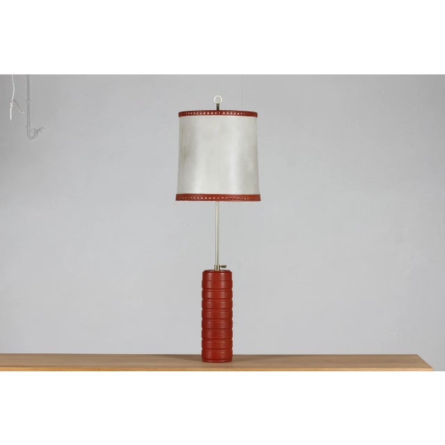 Large Scandinavian Modern Adjustable Table Lamp with Red Brown Color Leather, 1960s For Sale - Image 9 of 12