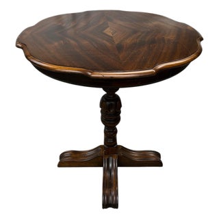 Antique Burl Walnut Wood Scalloped Edge Pedestal Table For Sale