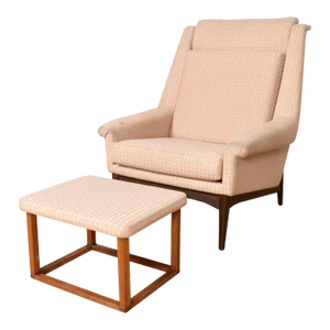 Folke Ohlsson Swedish Modern Lounge Chair by Dux + Compact Ottoman