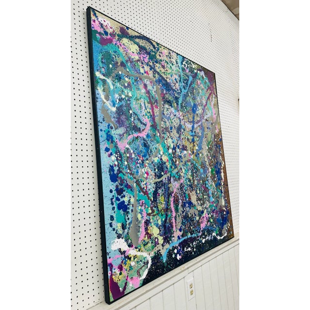 This listing is for a Large Modern Expressionist Abstract Painting. Featuring a black wood frame, original expressionist...