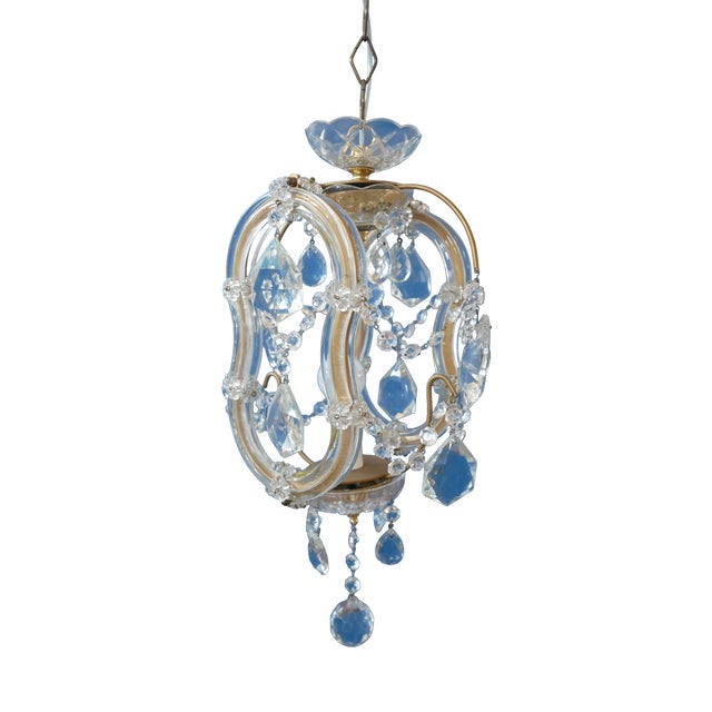 Small Vintage Crystal and Glass Chandelier, 1950s For Sale