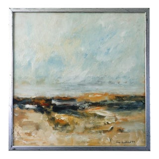 1994 Modernist 'Golden Drift' Vintage Original Mini Abstract Expressive Landscape Oil Painting, Framed For Sale