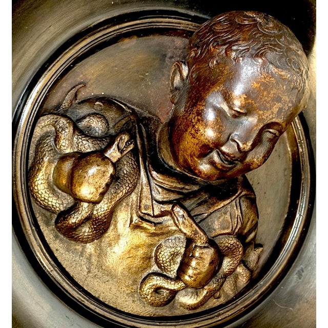 Grand Tour Patinated Metal Bowl after Hildesheim Depicting the Infant Hercules For Sale - Image 9 of 13