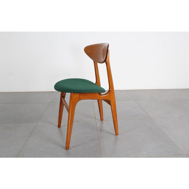 Mid-Century Scandinavian Wood and Green Fabric Chair, 1960s, Set of 6 For Sale - Image 12 of 16