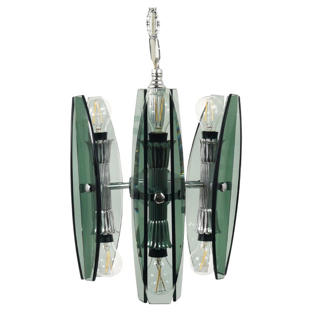 Glass and Chrome Pendant Light by Veca Murano, 1970s For Sale