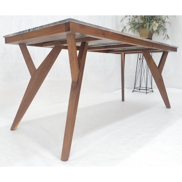 Late 20th Century Solid Oiled Walnut Frame 3/4" Thick 32x67 Marble Top Dining Conference Table For Sale - Image 5 of 11
